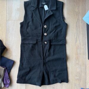 Sleeveless Black Knit Romper with Button Front